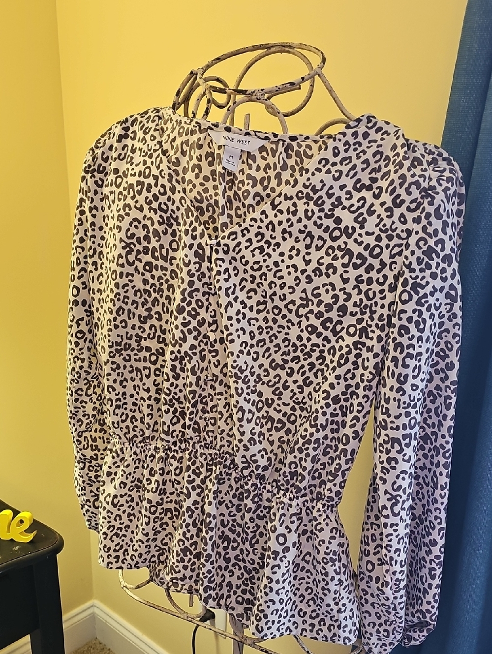 Nine West Cream and Black Leopard Peplum Blouse
